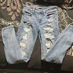 American Eagle Outfitters Blue Skinny Distressed Jeans